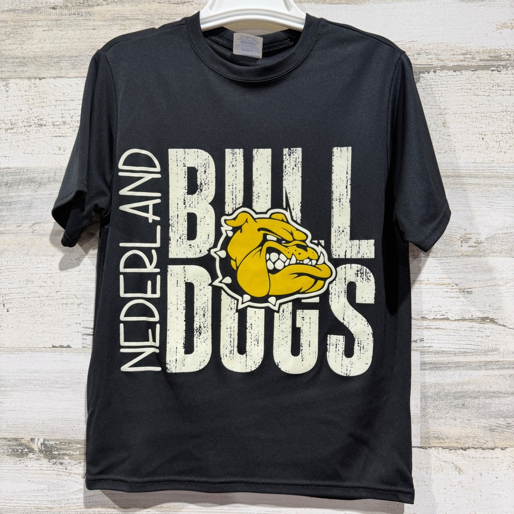 Badger Sport Nederland Bulldogs Boys Small Black Performance Athletic Tee EUC